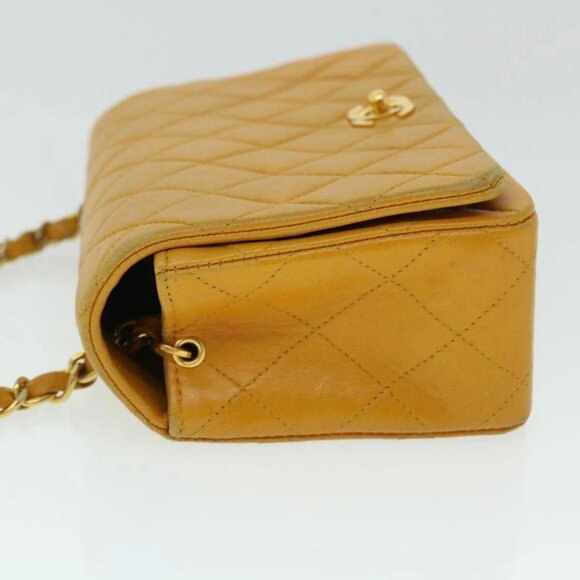 CHANEL Matelasse Turn Lock Chain Shoulder Bag Lamb Skin Orange - Picture 3 of 16